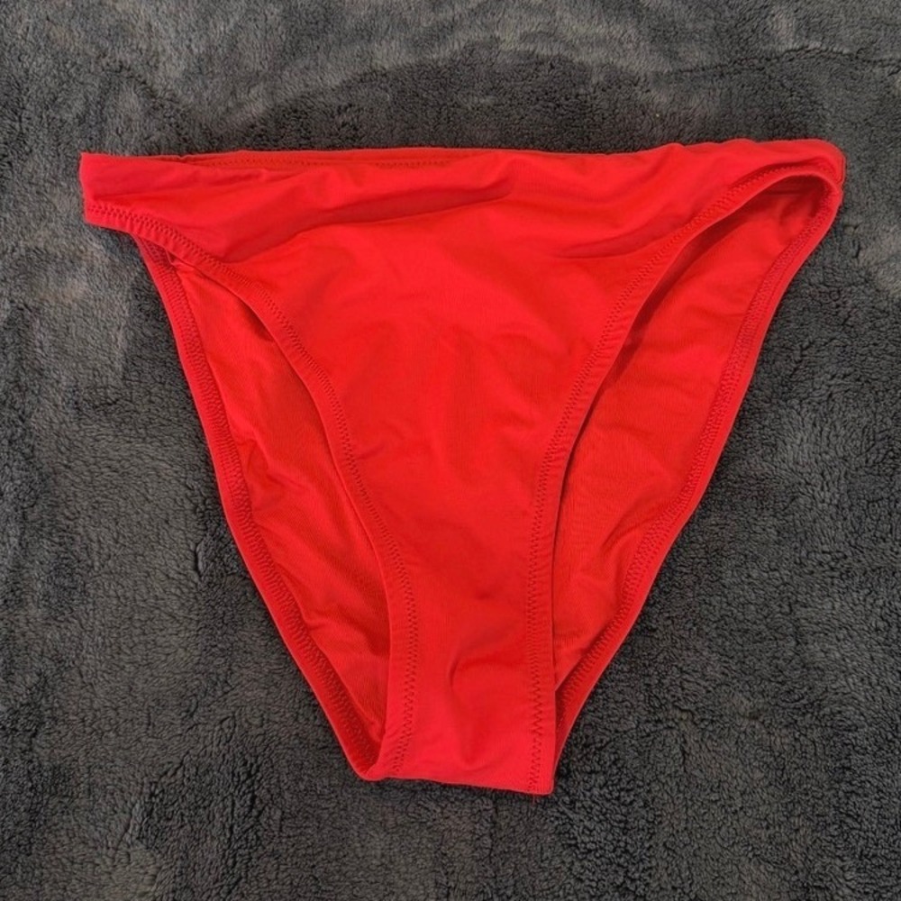 SKIMS Recycled Swim High Leg Bikini Bottom Medium Ruby Red BB-BRF-5667W